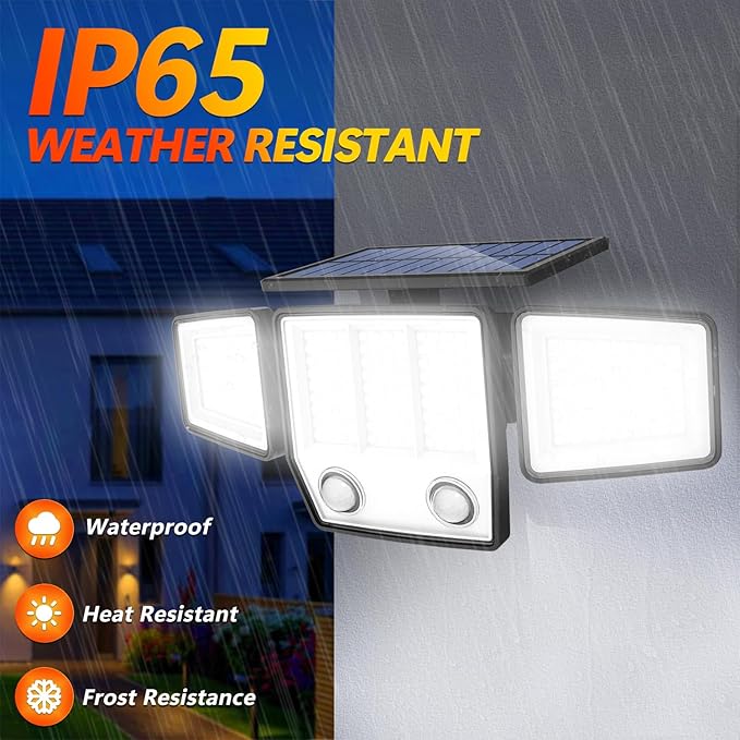 Solar Motion Sensor Outdoor Lights - 3000LM Dual PIR Motion Detector with Remote, 3 Lighting Modes, 270° Illumination, IP65 Waterproof Security Flood Lights for Yard, Garage, Patio(2 Packs Remote)