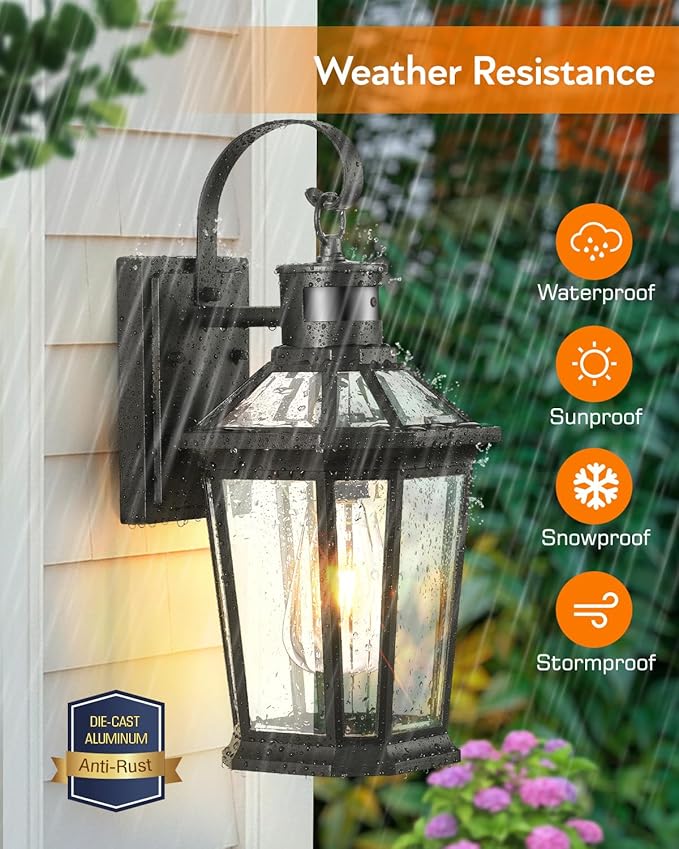 VIANIS Motion Sensor Outdoor Wall Lights, Dusk to Dawn Exterior Light Fixtures Wall Mount, Waterproof Modern Black Outside Front Porch Light, Anti-Rust Aluminum Outdoor Wall Sconce for House Garage