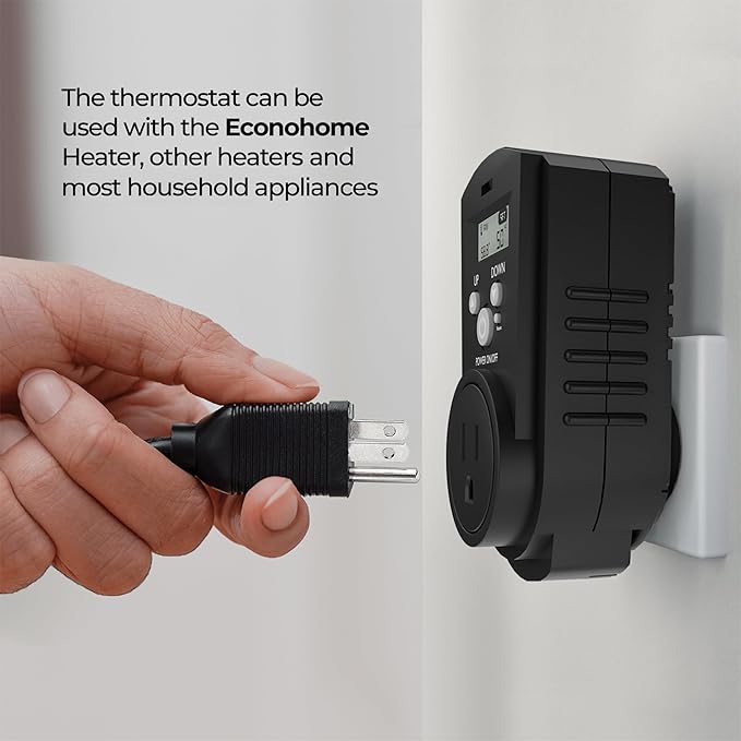 EconoHome Digital Plug in Thermostat - Programmable Thermostat with LCD Screen, Temperature Control & Power Buttons - Compatible with Wall Mount & Portable Heater, Air Cooler, Greenhouse Fans