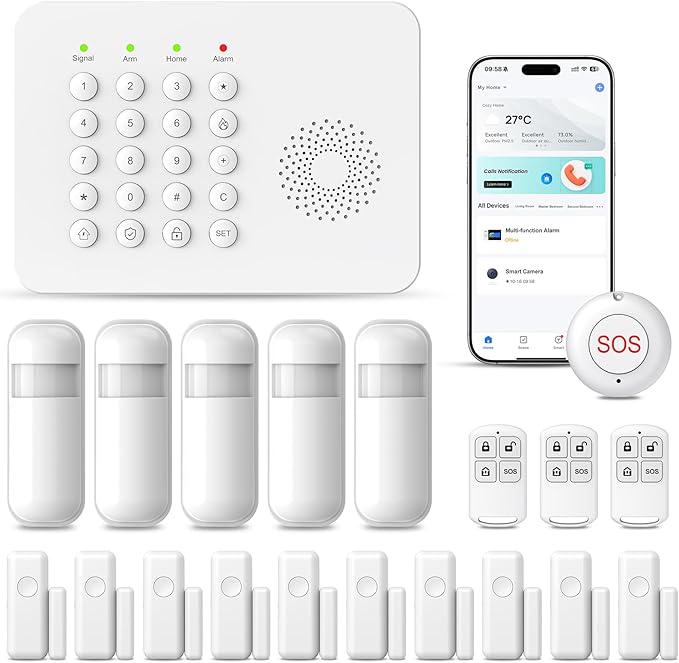 Smart Home Alarm System,Wireless Home Security System,20 Piece DIY Expandable Door Alarm/Motion Sensors with 4G SMS/Phone App Instant Alert,24/7 Professional Monitoring for Villa,Kids Safety