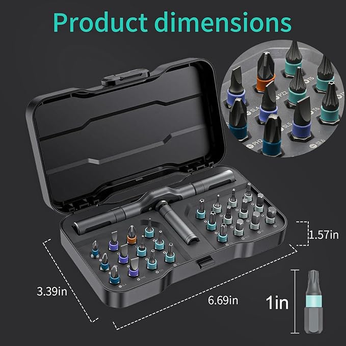 24 in 1 Magnetic Screwdriver Set,DIY Multi Bit Mini Ratchet Screwdriver Sets,Hand tools Torque wrench Repair kit, Precision Screwdriver Set Home Tool kit for PC,Furniture,Watch,Bicycle (24 IN 1)