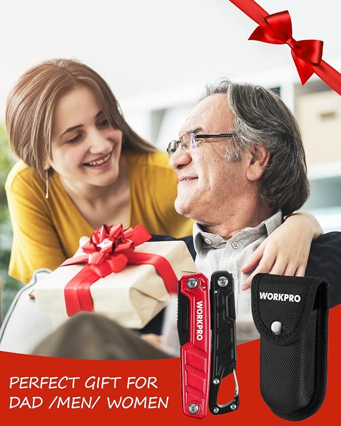 WORKPRO Multitool-11 in 1 Multitool Pliers with Pocket Clip and Sheath-EDC Multi Tool Knives with Safety Lock-Camping Tools Pocket Knife with Screwdriver Saw Blade Wire Cutter and Bottle Opener-Red