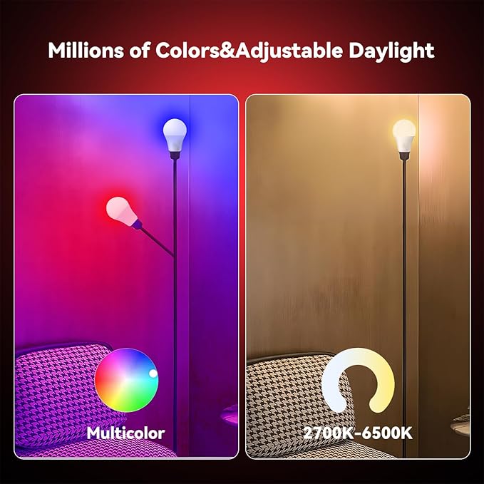 TJOY Smart WiFi Led Bulbs 9W(60W Equivalent), Compatible with Alexa&Google Assistant,Color Changing Light Bulb, A19 E26 800LM(2.4Ghz only),6 Pack