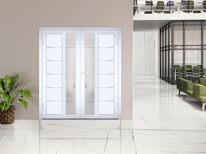 VDOMDOORS Front Exterior Prehung Metal-Plastic Double Doors/MANUX 8088 White Silk/Residential Doors Entrance Patio Garage 72 x 80