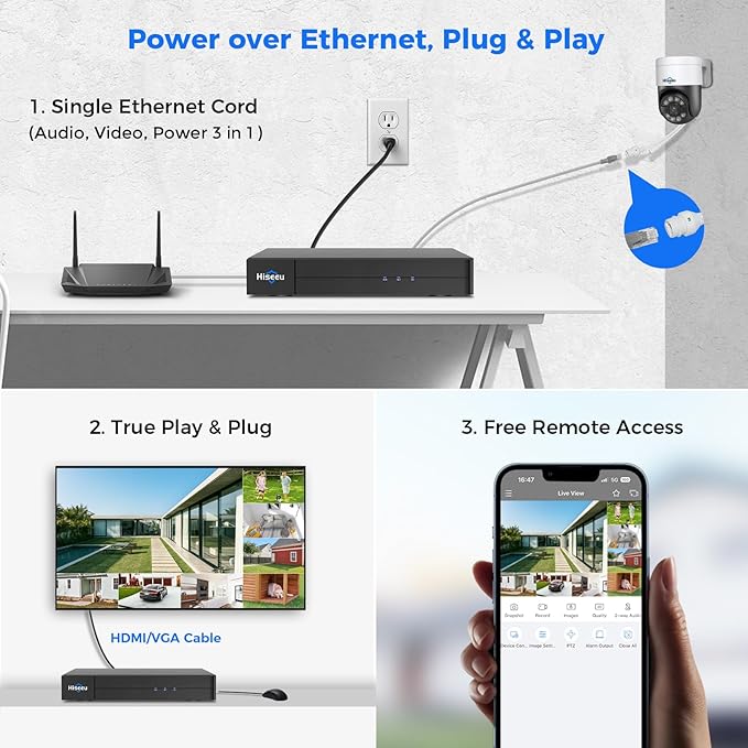 【Human Tracking+300°Pan 90°Tilt】 Hiseeu 4K PoE Security Camera System,Wired NVR Security Camera System w/8 * 5MP PoE PTZ Camera Outdoor&Indoor,2-Way Audio,Color Night Vision,7/24 Record