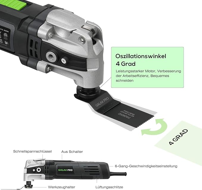 GALAX PRO 3.5A 6 Variable Speed Oscillating Multi Tool Kit with Quick Clamp System Change and 30pcs Accessories, Oscillating Angle:4° for Cutting, Sanding, Grinding