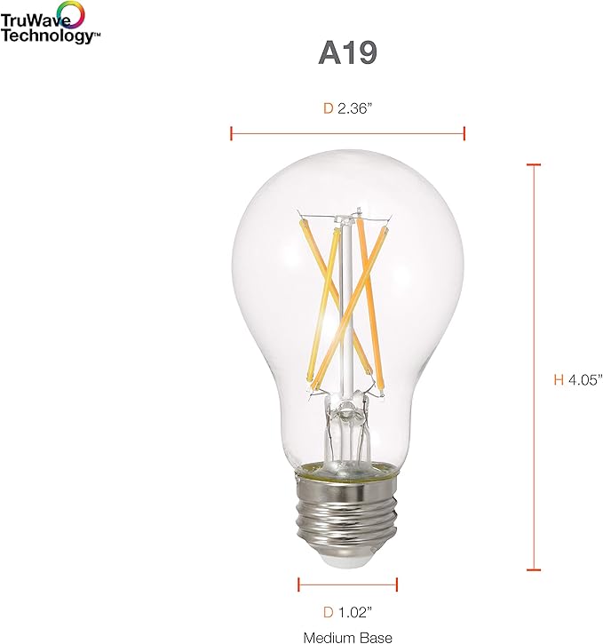 SYLVANIA LED TruWave Natural Series Light Bulb, 60W Equivalent, Efficient 8W A19, Medium Base, Dimmable, 800 Lumens, 2700K, Soft White, Clear - 6 Count (Pack of 1) (40806)