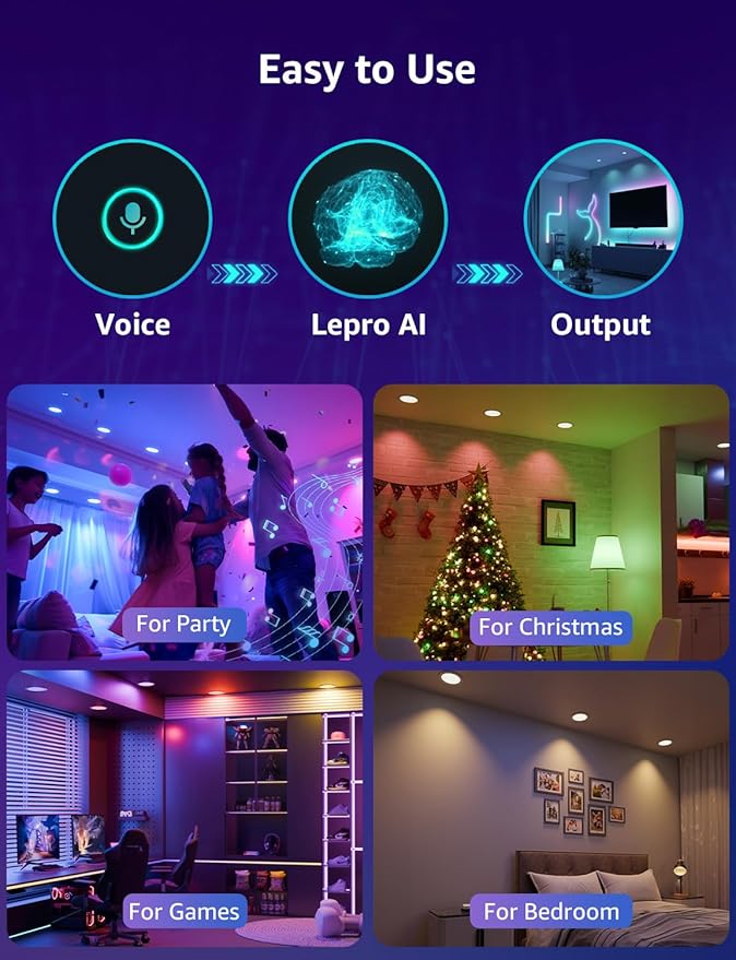 Lepro BR1 AI LED Smart Bulbs - AI Generated Lighting, LightGPM 2 with LLM, LightBeats Music Sync, Voice Control Via App, RGBWW Colors, Compatible with Alexa & Google Assistant, BR30 E26 8W, 4 Packs