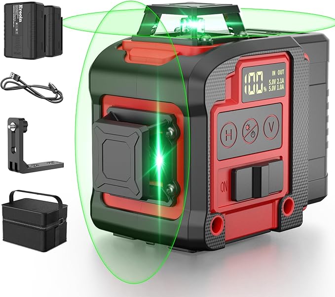 8 Line Laser Level 2×360° Leveling Green Laser Self Level Tool,200ft 2D Green Line Cross for Leveling Tool for Construction and Picture Hanging,Laser measurement calibration Tool Kit