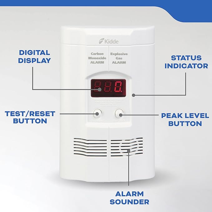 Kidde Carbon Monoxide Detector, Propane, Natural, Methane, & Explosive Gas Alarm, Plug-in Wall with 9-Volt Battery Backup, Digital LED Display
