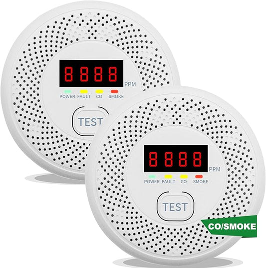 Carbon Monoxide and Smoke Detector LCD Display, Battery Powered, Dual sensors, 85dB Voice Alarm and Real-time Tracking, Suitable for Home/Kitchen/Bedroom/RV (Small Screen, 2Pack-CO&Smoke)