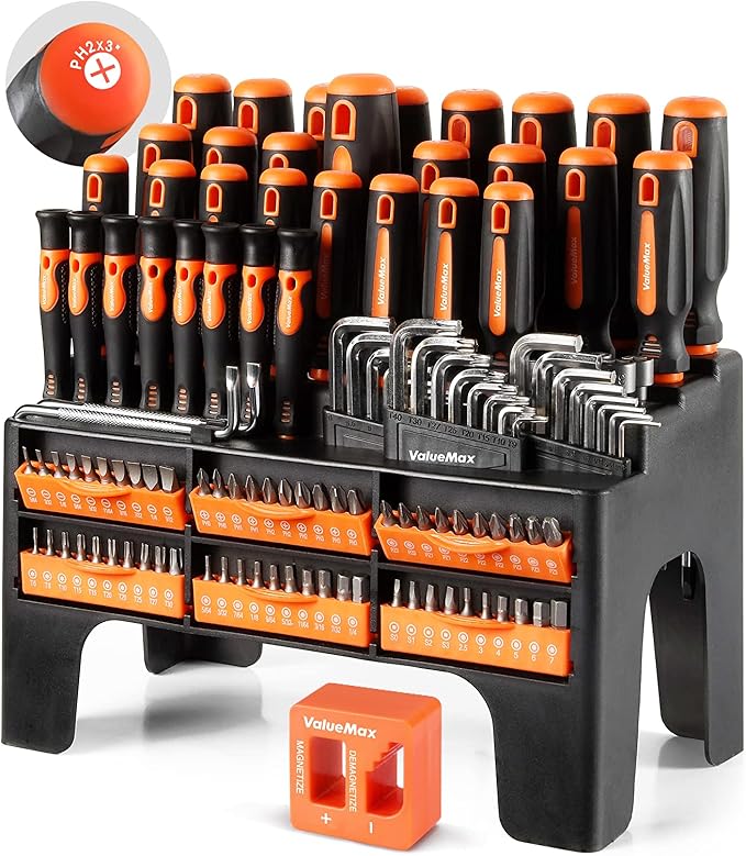 ValueMax 126-PC Magnetic Screwdriver Set with Plastic Racking Organizer, Magnetizer Demagnetizer, DIY Tools & Equipment for Men Women Mechanic, Herramientas Tool Bit Kit Home Improvement Gift