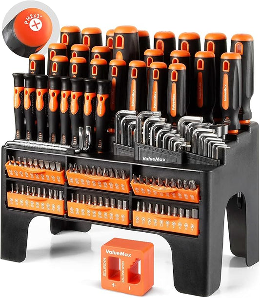 ValueMax 126-PC Magnetic Screwdriver Set with Plastic Racking Organizer, Magnetizer Demagnetizer, DIY Tools & Equipment for Men Women Mechanic, Herramientas Tool Bit Kit Home Improvement Gift