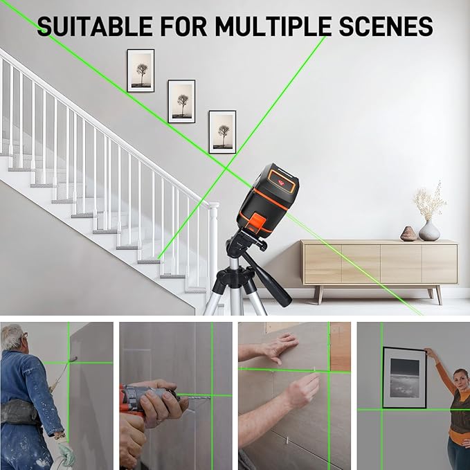Laser Level with Tripod Self Leveling Cross Line Laser Level 100ft Green Line Leveler Tool with Manual Mode IP54 Waterproof for Picture Hanging, Tile, Construction Indoor Project