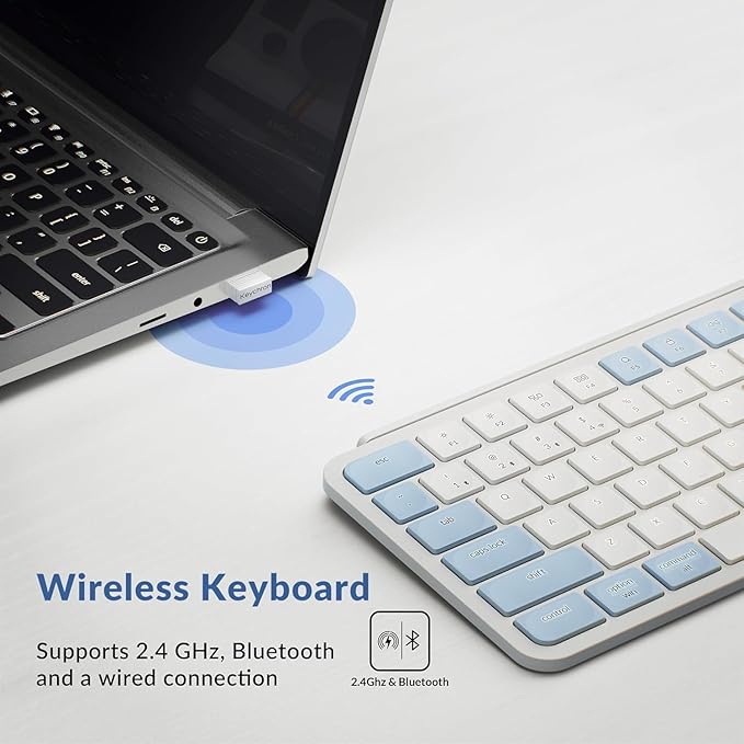Keychron B1 Pro Ultra-Slim ZMK/Launcher Wireless Bluetooth 2.4 GHz/Wired Connection Keyboard for Mac Windows Linux - Retro Blue