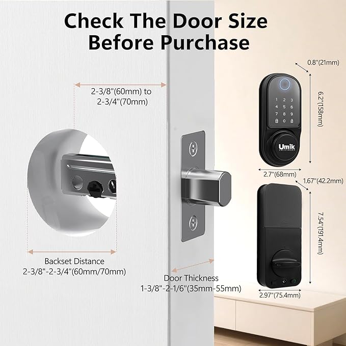 Smart Door Lock with Palm Vein, 5 in 1 Keyless Entry Door Lock, Electronic Keypad Deadbolt for Front Door, IP65 Waterproof, Easy Install, Auto Lock (Black)