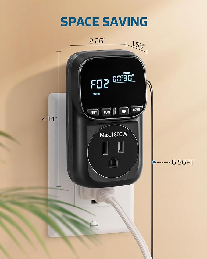 DEWENWILS Digital Temperature Controller, Heavy Duty 15A/1800W Thermostat Outlet Plug, VA Display Heating Cooling Control Timer, -40℉~210℉, Cyclic Timing/Countdown, for Greenhouse Incubator, Black