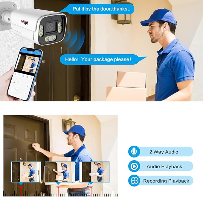 8Channel Wireless Security Camera Surveillance System with Two-way Audio/AI Face Detection/Colour Night Vision/Smart Playback Video, 8 CH WiFi NVR kit, 8pcs 3 Megapixel Security Cameras, NO HARD DRIVE