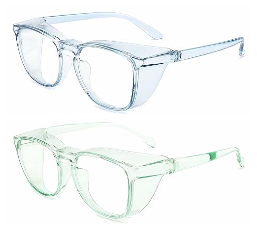 Alsenor Safety Glasses Anti Fog Goggles Protective Eyewear Blue Light Blocking Anti Dust UV Protection Glasses For Men Women (2 Pack (SkyBlue + Jade))