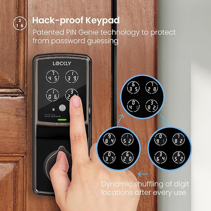 Lockly Secure Pro Smart Deadbolt, Wi-Fi Smart Lock, Keyless Entry with PIN Genie® Keypad, 3D Biometric Fingerprint, Auto Lock, Rekeyable-Venetion Bronze