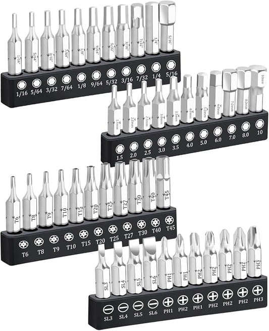 44 Piece Screwdriver Bit Set, Torx Slotted Phillips HEX Bit Set, 1/4 Inch Hex Shank S2 Steel Magnetic 1" Long Drill Bits