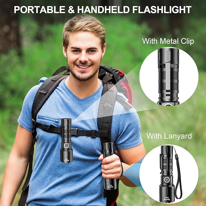 Rechargeable Flashlights High Lumens, Super Bright LED Small Powerful Tactical Flashlight with Memory Function, 6Modes Pocket Waterproof Flash Light for Camping,Emergency