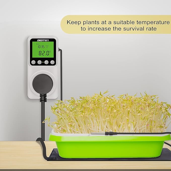 Digital Day-Night Smart Thermostat, 15A Day-Night Temperature Controller, Support Heating/Cooling Mode, Clock Function, ℃/℉ Plug-in Outlet Timer Thermostat with LCD Screen Backlight Function 110V