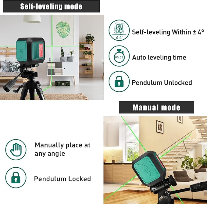 HYCHIKA Laser Level 360 Self Leveling, 50 ft Lazer Leveler Tool, Green Cross Line Lazer Level for Picture Hanging, Tile, Decoration & DIY Indoor/Outdoor Construction, Battery & L-Bracket Included