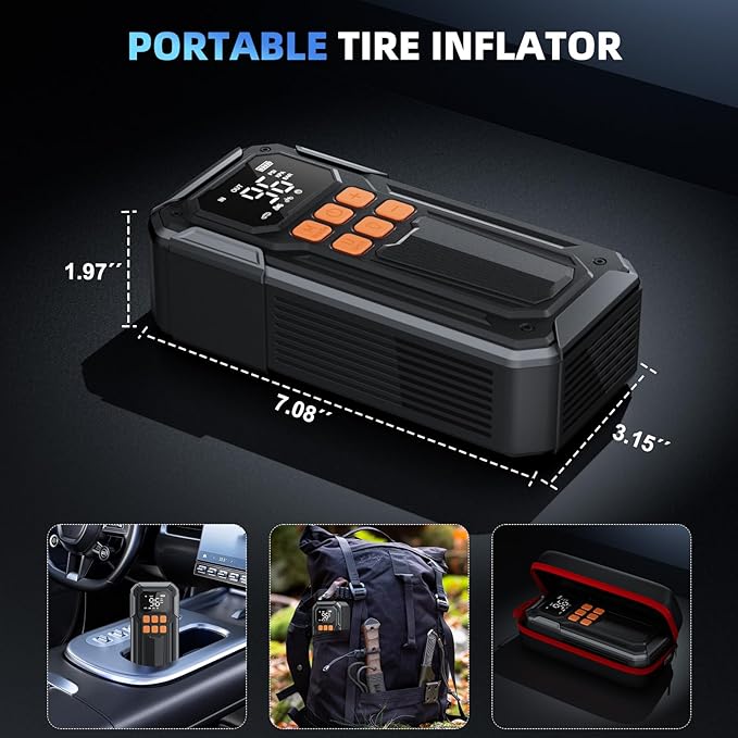 160PSI Tire Inflator Portable Air Compressor, 40LPM Cordless Air Pump with Digital Gauge for Car, Bike, Motorcycle, Ball, Auto Shut-Off, Powerful Battery, Emergency Light