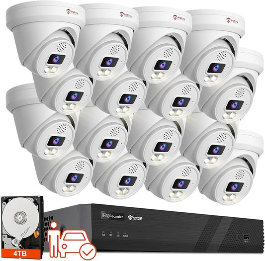 Anpviz 16CH PoE Security Camera System with Two-Way Audio, 16pcs Wired 6MP PoE IP Camera with Human Vehicle Detection, 4K 16CH NVR Built-in 4TB HDD for 24/7 Recording, Smart Color Night Vision