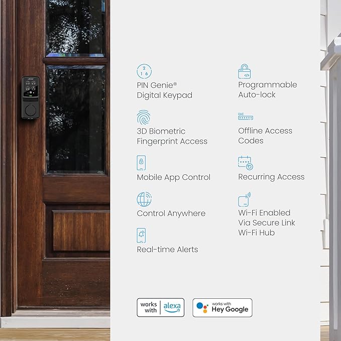 Lockly Secure Pro Smart Deadbolt, Wi-Fi Smart Lock, Keyless Entry with PIN Genie® Keypad, 3D Biometric Fingerprint, Auto Lock, Rekeyable-Venetion Bronze