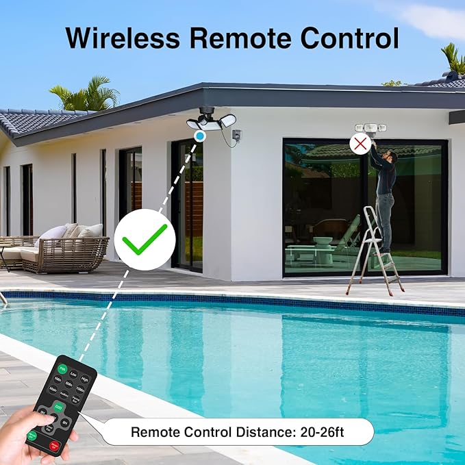 130W Motion Sensor Light Outdoor Plug in, 13000LM LED Security Lights with Remote Control, 3 Adjustable Heads, 3 Modes, Plug in Flood Lights Outodoor IP65 Waterproof for Garage Yard (Black)