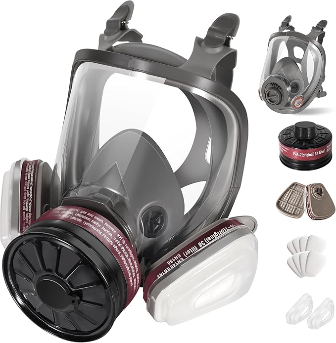 Gas Masks Survival Nuclear and Chemical - Reusable Full Face Respirator with Activated Carbon 40mm Filter, for Painting Welding Chemical Protection Mold Dust Epoxy Resin Woodworking 6800