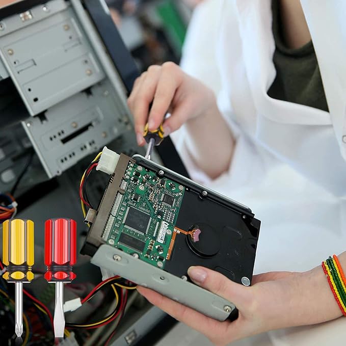 Buspoll Short Screwdriver Set: Two-Color Small Handle Stubby Screwdriver - Phillips & Flat Head