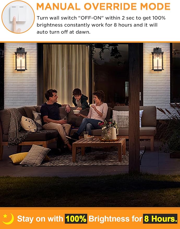 Motion Sensor Outdoor Wall Light Fixture Dusk to Dawn Exterior Wall Sconces Rustic Outdoor Wall Lamp with Seeded Glass Outside Coach Light for House Patio Garage Porch Wall Lights IP65