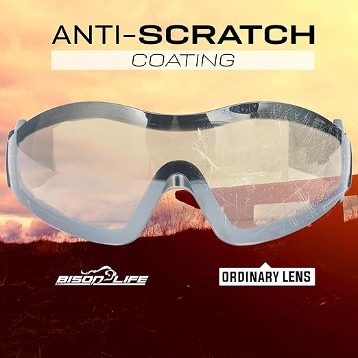 BISON LIFE Mirage Vented Safety Goggles with Adjustable Elastic Band & Protective Pouch, UV Protection Eye Goggles for Outdoor Activities, Mirror, Dustproof Glasses for Men & Women (1 Pack)
