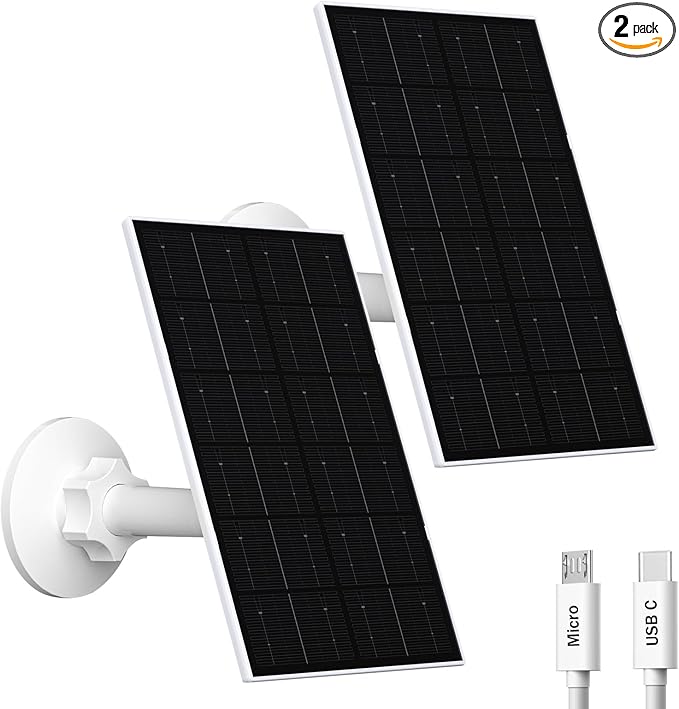 4W Solar Panel for Security Camera, USB-C/Micro USB Solar Charger for Rechargeable Battery Cameras, IP66 Waterproof, 360° Adjustable Mount, 9.8FT/3M Cable, 2 Pack