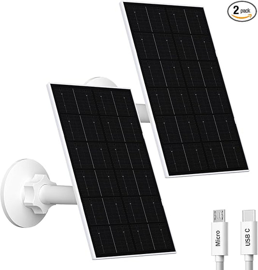 4W Solar Panel for Security Camera, USB-C/Micro USB Solar Charger for Rechargeable Battery Cameras, IP66 Waterproof, 360° Adjustable Mount, 9.8FT/3M Cable, 2 Pack