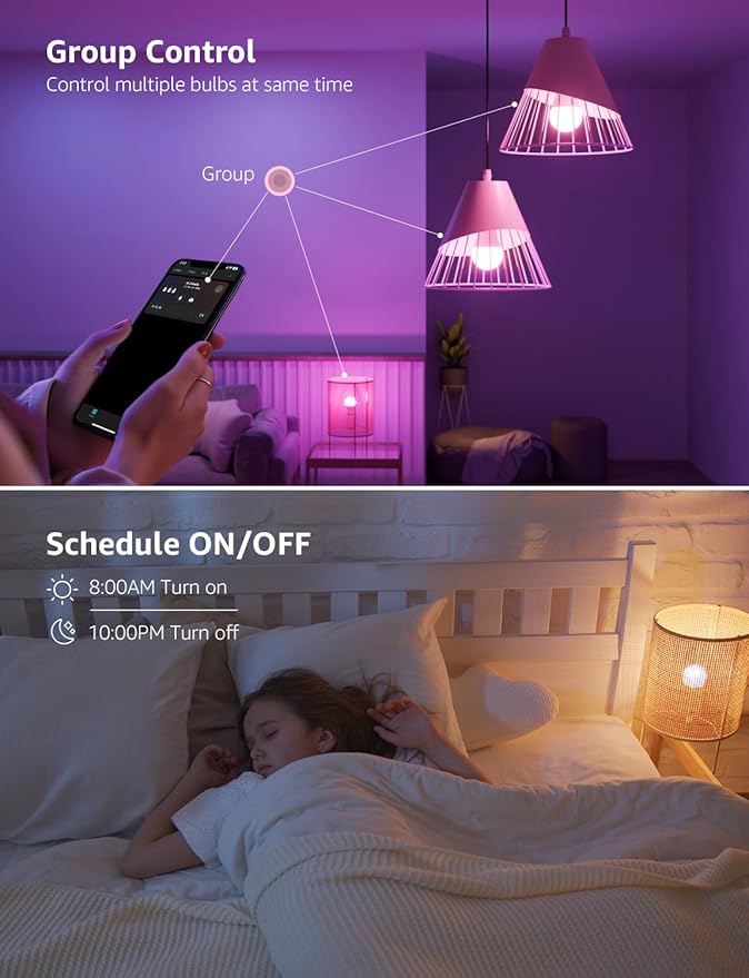 Lepro B1 AI Smart Light Bulbs - WiFi & Bluetooth RGBWW Color Changing LED Bulb Compatible with Alexa & Google Assistant, AI Generated Lighting LLM, AI Voice Control, Music Sync, 2.4GHz Only, 1 Pack