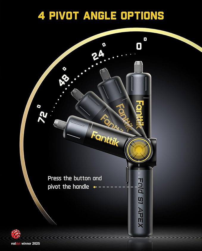 Fanttik S1 APEX Electric Screwdriver, Pivot Handle Screwdriver, Max 7N.m High Torque, 2 Speed Options, 1/4''Hex, Screen Interaction, Tech Tool for DIY Enthusiasts-Deluxe Edition