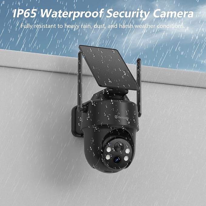 GALAYOU 2K Cameras for Home Security-2.4G WiFi Outdoor Camera Wireless Solar/Battery Powered, 360° PTZ Color Night Vision, PIR Detection, SD/Cloud Storage, Waterproof, Work with Alexa, R1 2P Black