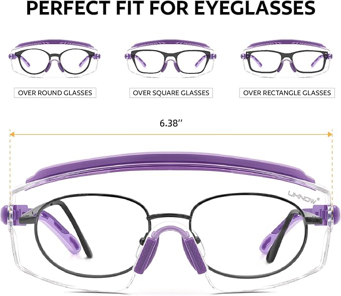 UKNOW Safety Glasses Over Eyeglasses, Anti Fog Safety Goggles ANSI Z87.1, Adjustable Protective Eyewear