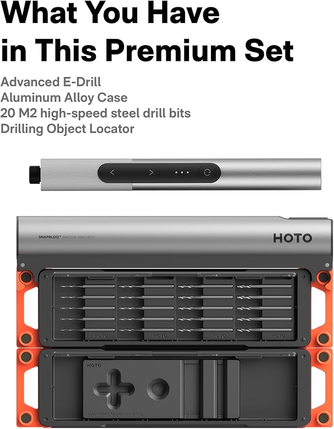 HOTO SNAPBLOQ™ D-A03 Electric Mini Drill Pen with 20 Bits, Brushless Motor, 3-Speed USB-C Rechargeable Electric Hand Drill, Power Tool for PCB, Jewelry Making, Wood, Plastic, DIY, 3D Printer