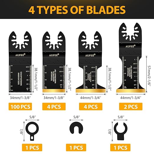 110PCS Oscillating Multitool Blades, Titanium Oscillating Tool Blade for Wood Plastics Metal, Professional Universal Oscillating Saw Blades Kits Fit Dewalt Ryobi Milwaukee Rockwell Bosch Craftsman