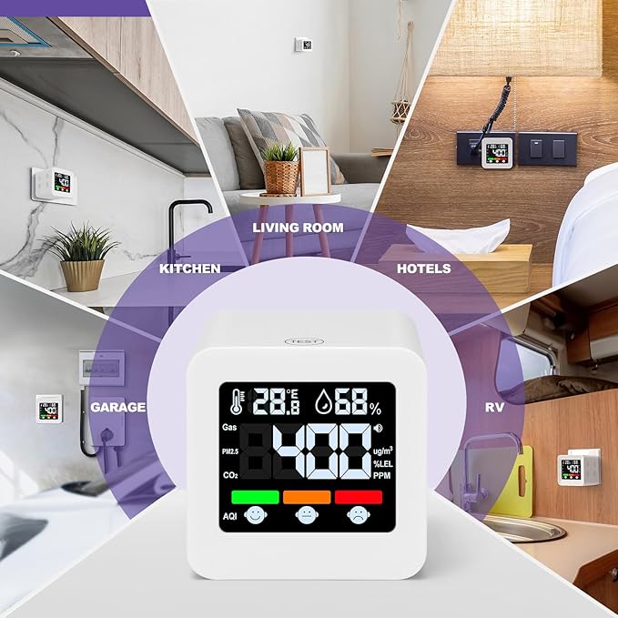 Plug-in 4-in-1 Smart Gas & CO Detector with Temp/Humidity - Natural Gas, Propane & Methane Detector for Home, RV & Apartments (1, White-Voice Edition)