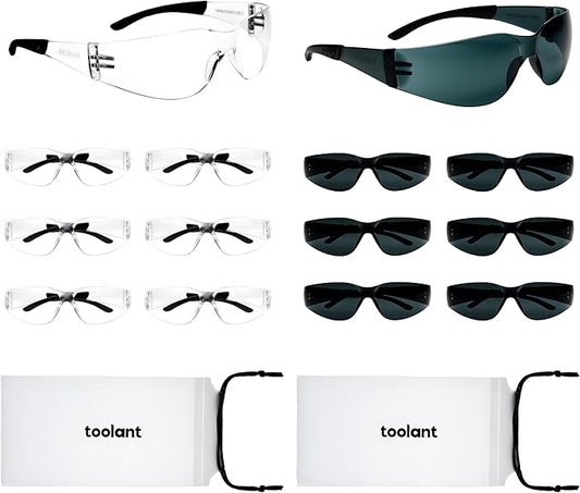 toolant Bulk Clear Safety Glasses with ANSI Z87.1 / UV 400 Standard, Eye Protection for Shooting, Construction and Laboratory