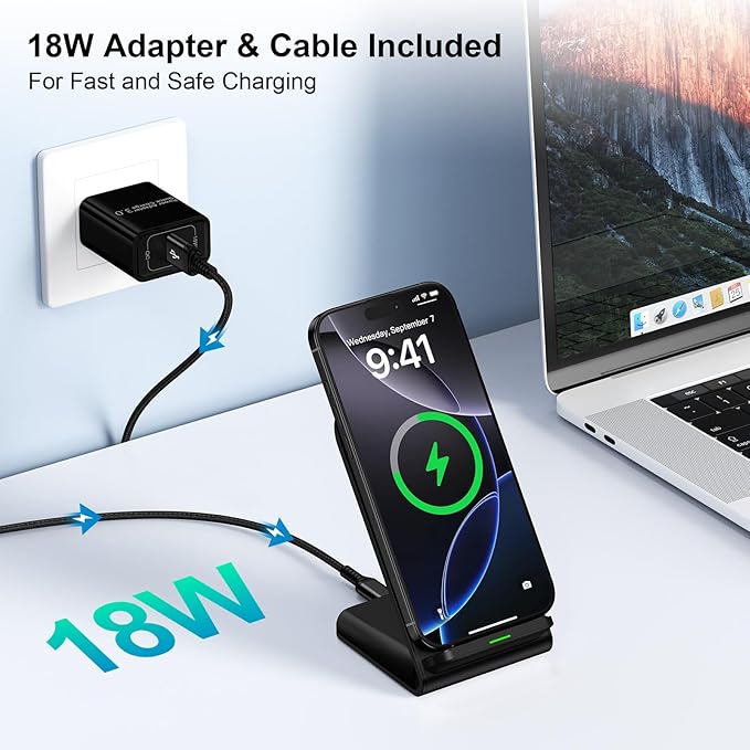 15W Samsung S24 FE Wireless Charger Fast Charging Stand for Galaxy S25 Ultra S24 S23 S22 S21 Z Fold6, for Motorola Wireless Desk Phone Charging Station with QC Adapter for Edge/razr+/Moto G Power 2025