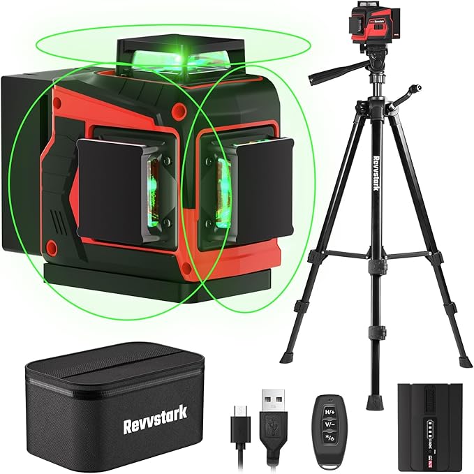 Laser Level with Tripod, 3x360° Green Line Laser Tool with Self-Leveling & Manuel Models, Remote/Touch Control, Rechargeable Battery for Picture Hanging, Tile, Home Renovation (Bag Included)