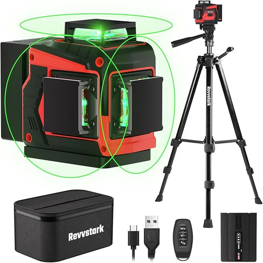 Laser Level with Tripod, 3x360° Green Line Laser Tool with Self-Leveling & Manuel Models, Remote/Touch Control, Rechargeable Battery for Picture Hanging, Tile, Home Renovation (Bag Included)