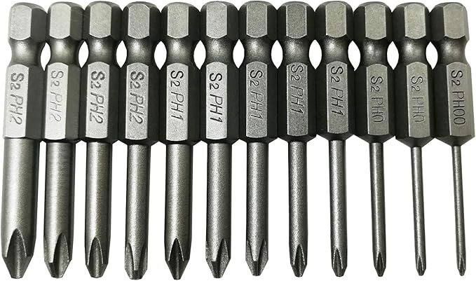 Phillips Cross Screwdriver Bits, 12Pcs 1/4 Hex Shank Magnetic Cross Phillips Screw Head Screwdriver Bits Electric Screwdriver Set Power Tools | 2 inch length